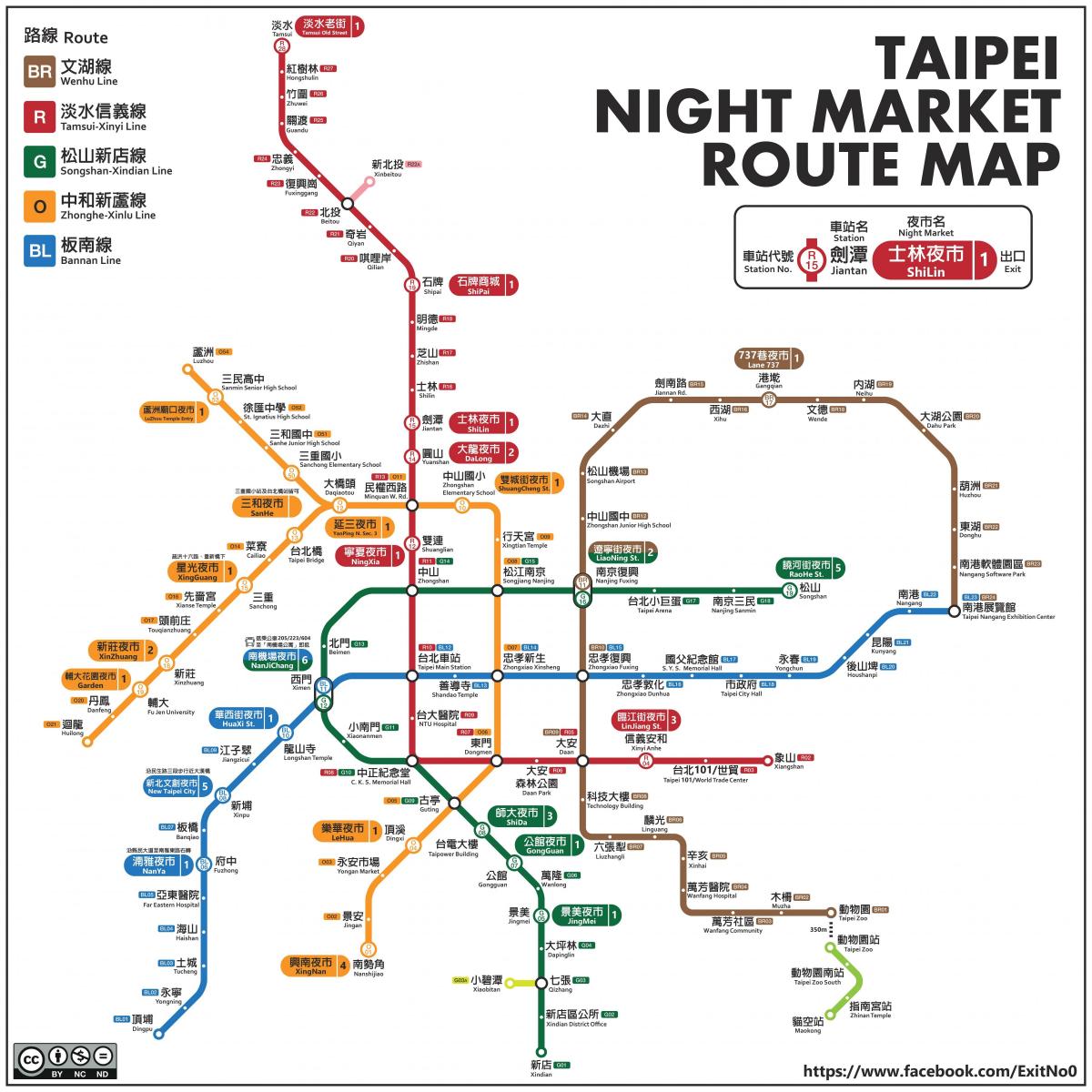 خريطة تايبيه الأسواق ليلا